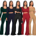 Solid Color Round Neck Slim Top Casual Flared Pants 2 Piece Set NSCYF68262