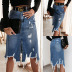 wholesale women s clothing Nihaostyles fringed hole denim mid skirt NSHM65593
