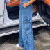 Solid Color Wide Leg Cargo Pocket Jeans NSRUI68293