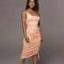 Print Drawstring Slimming Halter Strap Mid-Length Dress NSHTL68300