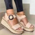 leopard-print linen buckle wedge sandals wholesale women s clothing Nihaostyles NSHYR68358