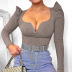 solid Color Knitted Slim Bodysuit NSMG68397
