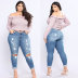 stretch hole large size jeans women nihaostyle clothing wholesale NSWL68434
