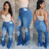 all-match washable ripped fringed bell bottom jeans wholesale women s clothing Nihaostyles NSSF68451