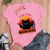Cartoon black cat English print casual short-sleeved T-shirt wholesale clothing vendor Nihaostyles NSYAY68755
