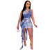 Printed mesh see-through tie-dye irregular dress NSMYF68651