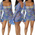 women s print ruffled long-sleeved sexy see-through dress NSMYF68667