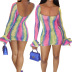 women s print ruffled long-sleeved sexy see-through dress NSMYF68667