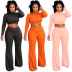 Solid color pit strip long sleeve cropped top & pants set NSMYF68683