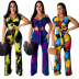 printed large size one word shoulder top & pants 2-piece set NSMYF68692