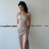 solid color stitching oblique shoulder navel high-fork drawstring long dress wholesale clothing vendor Nihaostyles NSHLJ68826