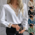Lace Stitching V-Neck Long-Sleeved Shirt NSYF68827