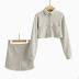 Solid Color Lapel Long Sleeve Hip Cotton Short Blouse With Skirt 2 Piece Set NSHS69170