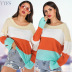 contrast round neck sweater nihaostyle clothing wholesale NSYIC69361