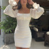 Square Neck One Shoulder Pleated White Dress nihaostyle clothing wholesale NSFLY69372