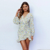v-neck floral long-sleeved short dress wholesales nihaostyle clothing NSXMI70096