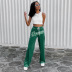 solid color letter mid-waist lace-up trousers NSSWF69455