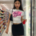 Round Neck Print Navel Slim Female T-Shirt NSSWF69475