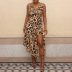 leopard print ruffled irregular sling dress wholesale clothing vendor Nihaostyles NSSWF69496