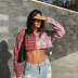 stitching contrast color long-sleeved plaid short top wholesale clothing vendor Nihaostyles NSSWF69527