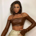 Long-Sleeved Tail Split One-Shoulder Leather Top NSSWF69537