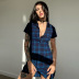 plaid print stand-up collar single-breasted shirt dress wholesale clothing vendor Nihaostyles NSSWF69543