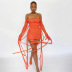 long-sleeved lace-up fringed mesh short dress wholesale clothing vendor Nihaostyles NSXPF69572