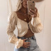 new fashion solid color pleated long-sleeved short top nihaostyle clothing wholesale NSXPF69601