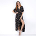 retro floral V-neck slit short-sleeved chiffon dress wholesale clothing vendor Nihaostyles NSDMB69670