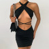  new cross hanging neck two-piece open back sexy hollow package hip skirt wholesale nihaostyle clothing NSXPF69967