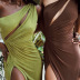 autumn new pure color slanted shoulder hollow fold sexy split long dress wholesale nihaostyle clothing NSXPF69976