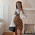 sling leopard print lace high waist low cut slim dress Nihaostyles wholesale clothing vendor NSSWF70192
