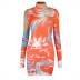 autumn fashion hit color printing long-sleeved dress nihaostyle clothing wholesale NSSWF70281