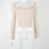 Solid Color Square Collar Long-Sleeve Sexy Slim-Fit Blouse NSSWF70309