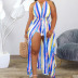 camisole shorts two-piece sexy deep V-neck stripe printing set wholesales nihaostyle clothing NSXPF70310