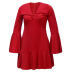 deep v-neck flared sleeve zipper solid color ruffled hole dress wholesales nihaostyle clothing NSJR70374