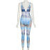 deep V mesh perspective printing breathable tight sports jumpsuit Nihaostyles wholesale clothing vendor NSXPF70547