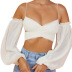 Solid color one word shoulder strapless wrapped T-shirt NSAG70677