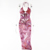 Printed Lace Halter Hollow Dress NSFD70803
