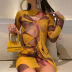 Falda de malla transparente con ombligo abierto y hueco de manga larga para mujer impresa nihaostyles ropa al por mayor NSFD70806