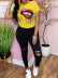 Large size color big mouth printed short-sleeved t-shirt nihaostyles clothing wholesale NSXPF70839