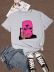 Large size pink mask pistol-shaped printed short-sleeved t-shirt nihaostyles clothing wholesale NSXPF70844