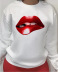 red lips Print Letter Round Neck Long Sleeve Ladies Sweatshirt nihaostyles clothing wholesale NSZZF71037