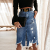 wholesale women s clothing Nihaostyles high-waisted split ripped raw edges denim skirt NSXMI66133
