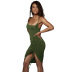 Solid Color Low Cut Split Cami Dress NSCQ65950