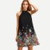 Sleeveless Halter Neck Pleated Loose Floral Dress NSXIA66250