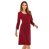 wholesale women s clothing Nihaostyles round neck long-sleeved button solid color dress NSXIA66274