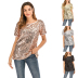 wholesale women s clothing Nihaostyles glitter sequin round neck off-shoulder short-sleeved top T-shirt NSXIA66281