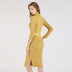 wholesale women s clothing Nihaostyles solid color half high neck split stretch slimming knit long-sleeved dress  NSJR66107