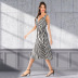 wholesale women s clothing Nihaostyles lace-up V-neck black and white striped sleeveless dress NSJR66109